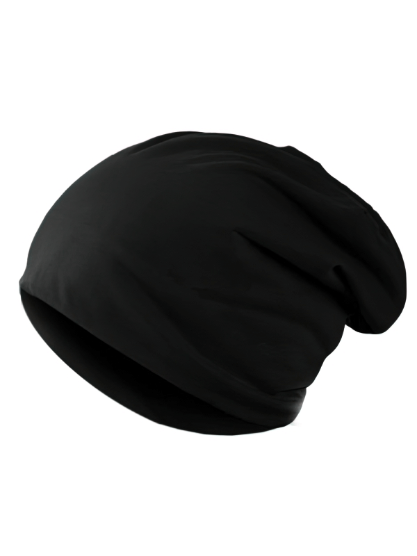 Black windproof thin elastic sports beanie for men, lightweight cotton, solid pattern, functional for outdoor activities.