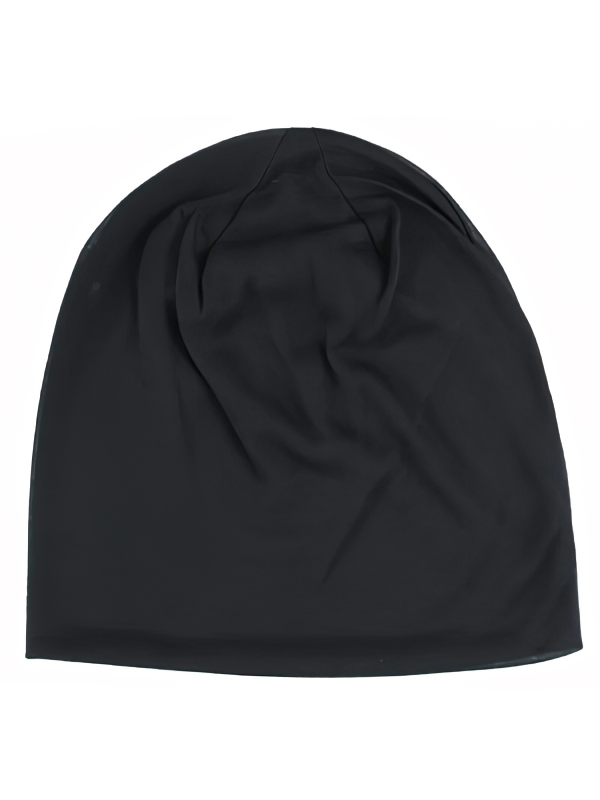 Windproof thin elastic sports beanie for men, SF1698, in solid black, lightweight cotton, ideal for outdoor activities and moisture-wicking.