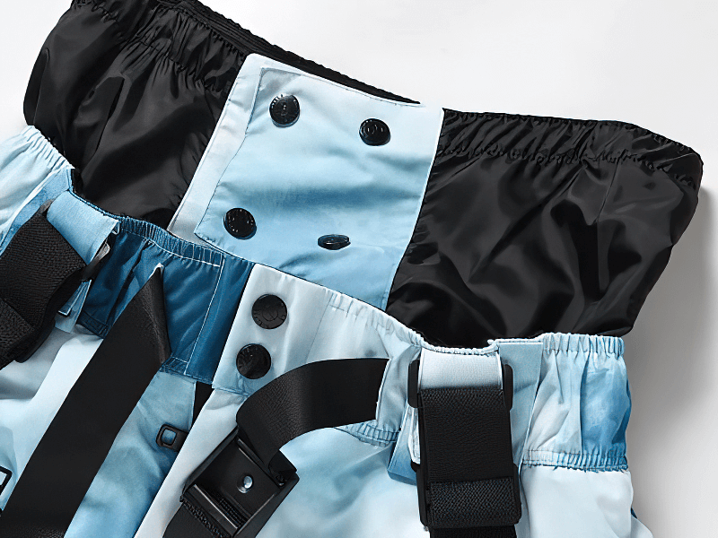 Close-up of Windproof Warm Big Ski Trousers with adjustable suspenders and button fly. Made of durable cotton-polyester blend. Model SF1820.