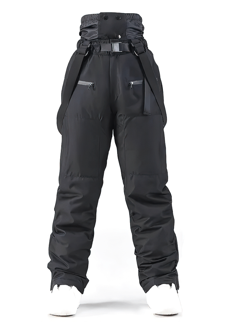 Unisex windproof warm ski trousers with suspenders, black, cotton-polyester blend, ideal for skiing and snowboarding, SF1820.