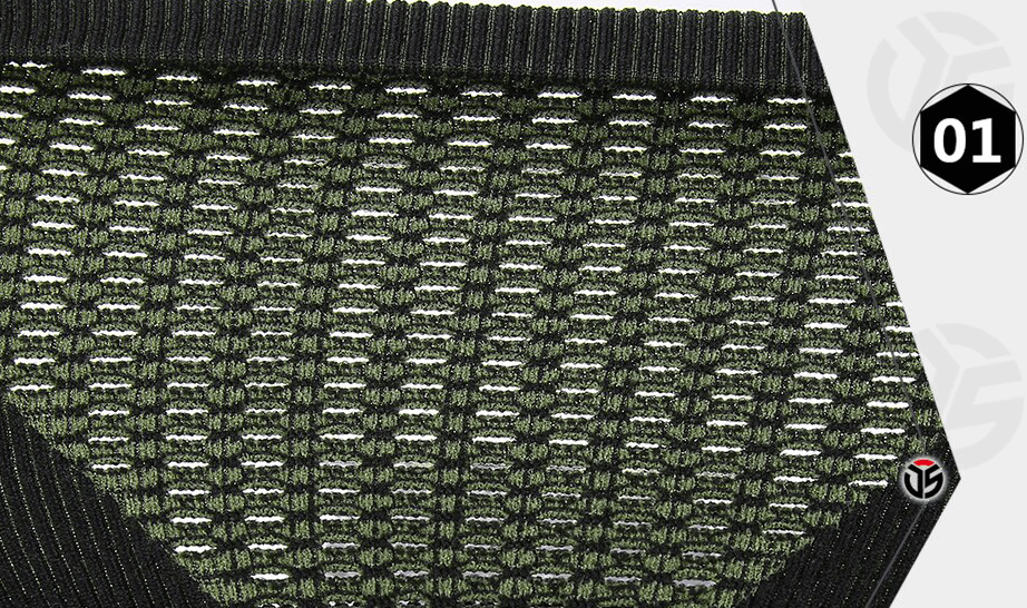 Close-up of green knit pattern on windproof snowboard neck gaiter for SF1395 model, showcasing texture and detail.