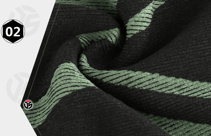 Close-up of black and green fabric from windproof warmer soft snowboard neck gaiter for women and men, model SF1395.