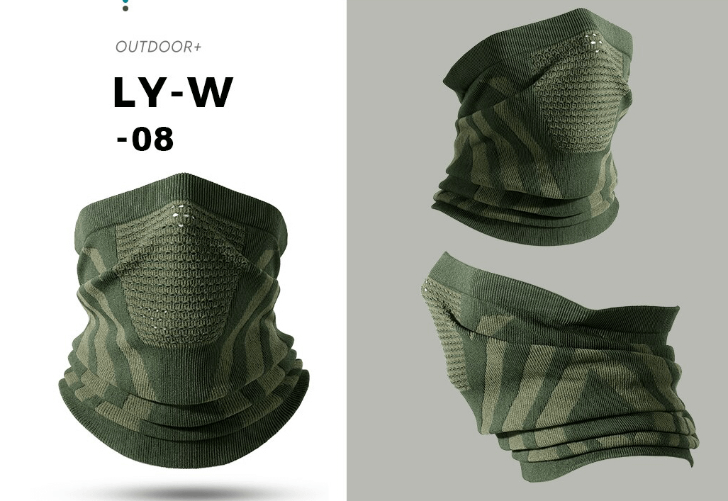 Green windproof snowboard neck gaiter for men and women, featuring thermal insulation and breathable design for outdoor activities.