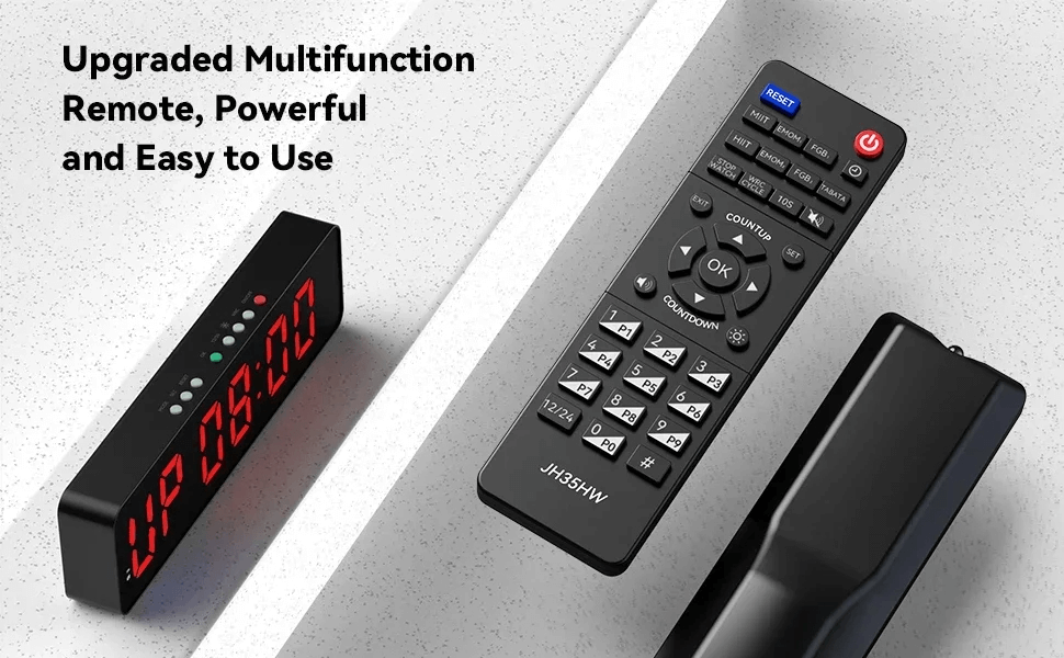 Wireless digital clock with remote control and battery, SF3076. LED time display, adjustable brightness, portable and user-friendly.