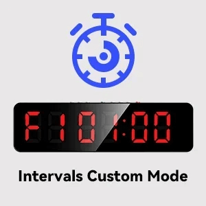 Wireless clock with LED display showing intervals custom mode for versatile timing.