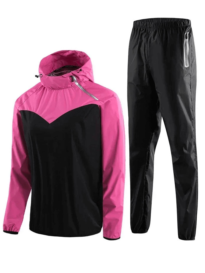 Women's pink and black quick-dry hooded tracksuit for fitness
