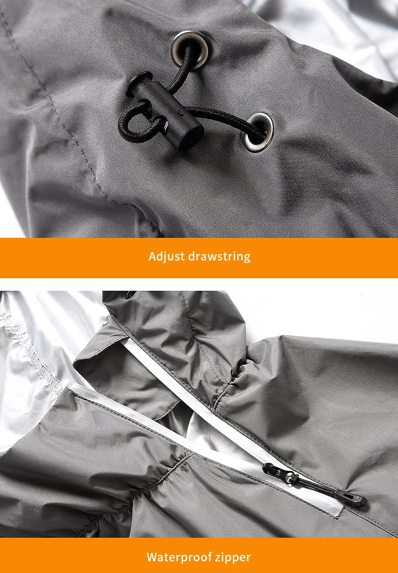 Close-up of women’s tracksuit with adjustable drawstring and waterproof zipper for fitness and training, emphasizing functionality and style.