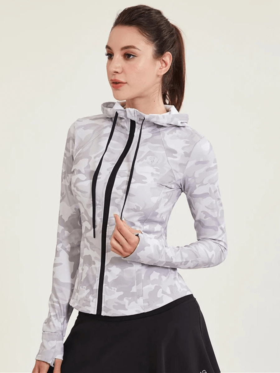 Women's Athletic Camo Zip Jacket for Running SF2008, sporty and breathable, ideal for active women seeking style and functionality.