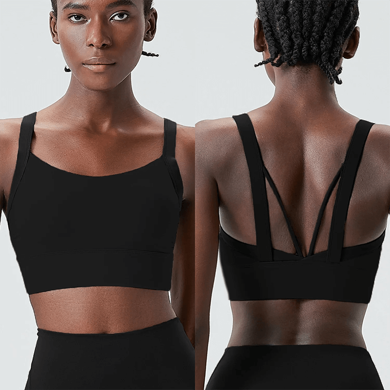 Front and back view of Women's Two Color Athletic Sports Bra SF2091, perfect for yoga and fitness with enhanced breathability and style.