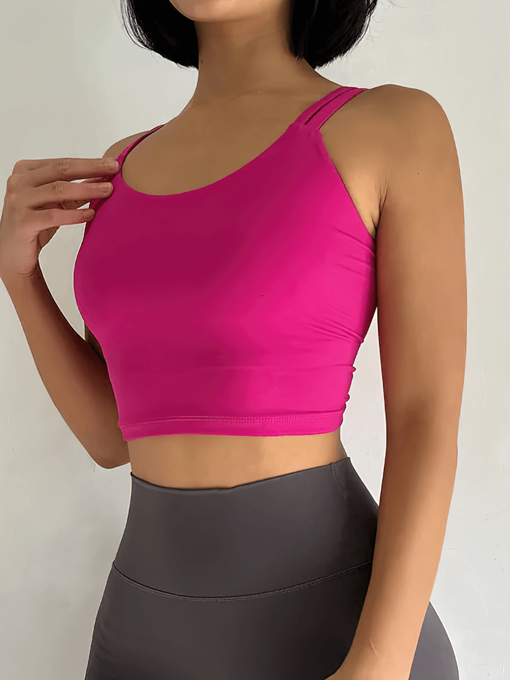 Women's Back-Knot Yoga Sports Bra with Fixed Pads - SF4061, vibrant pink sports bra perfect for gym, yoga, and running workouts.