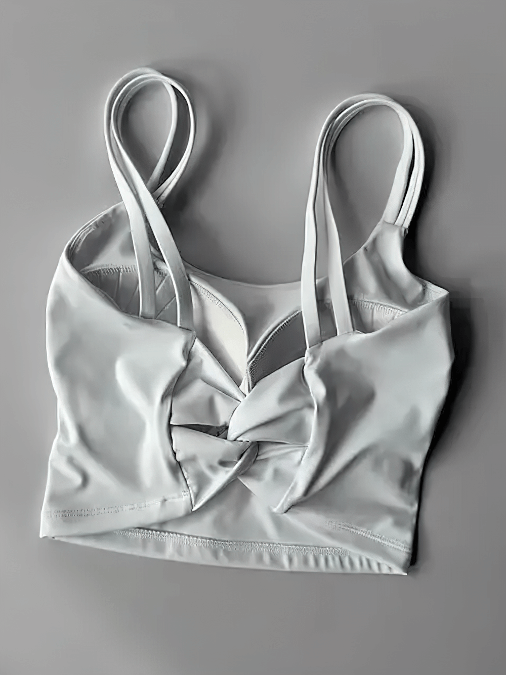 Women's Back-Knot Yoga Sports Bra with Fixed Pads - SF4061 in white showing knotted back and wide straps.