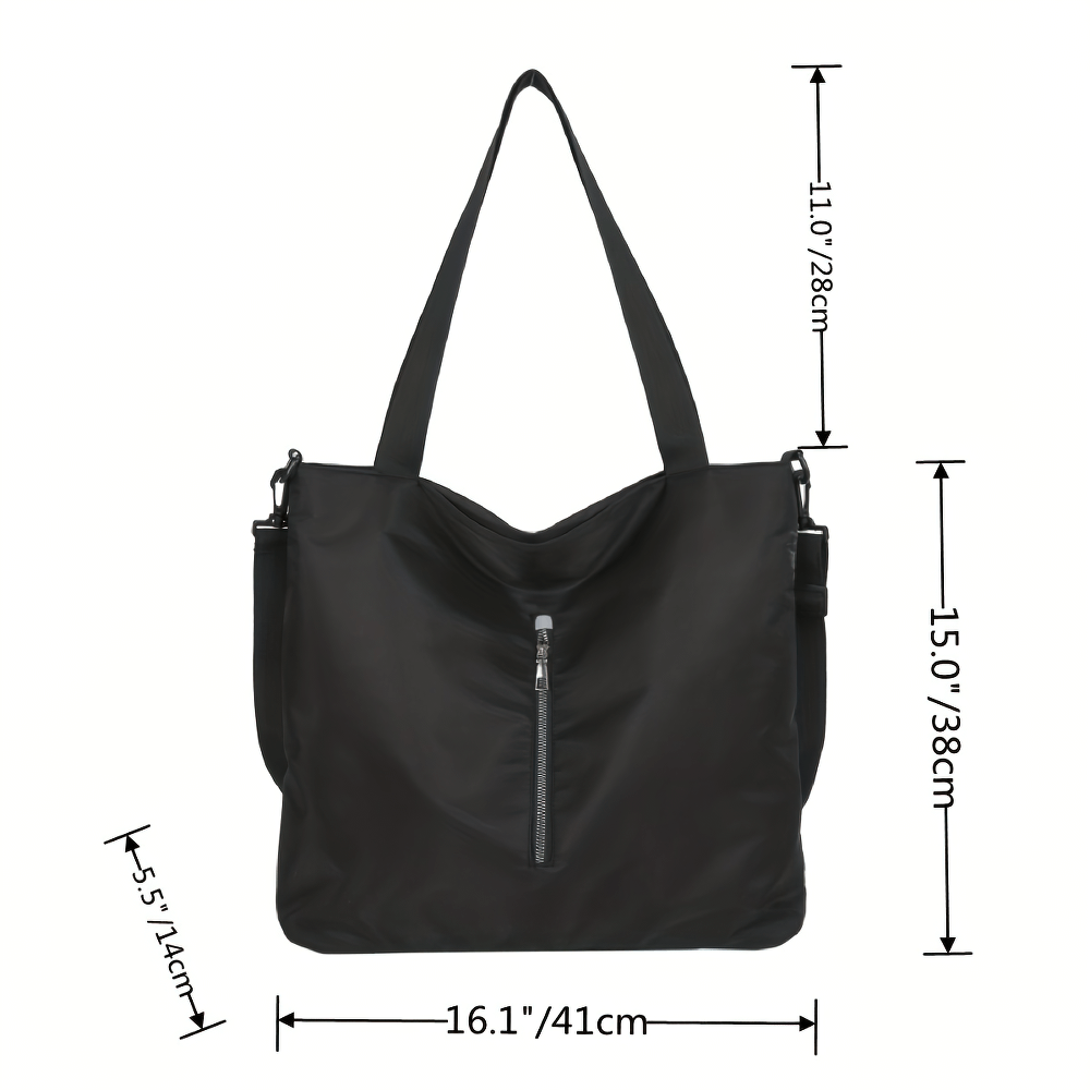 Women's black large capacity tote bag with adjustable strap, SF2664, featuring measurements for height, width, and handle length.