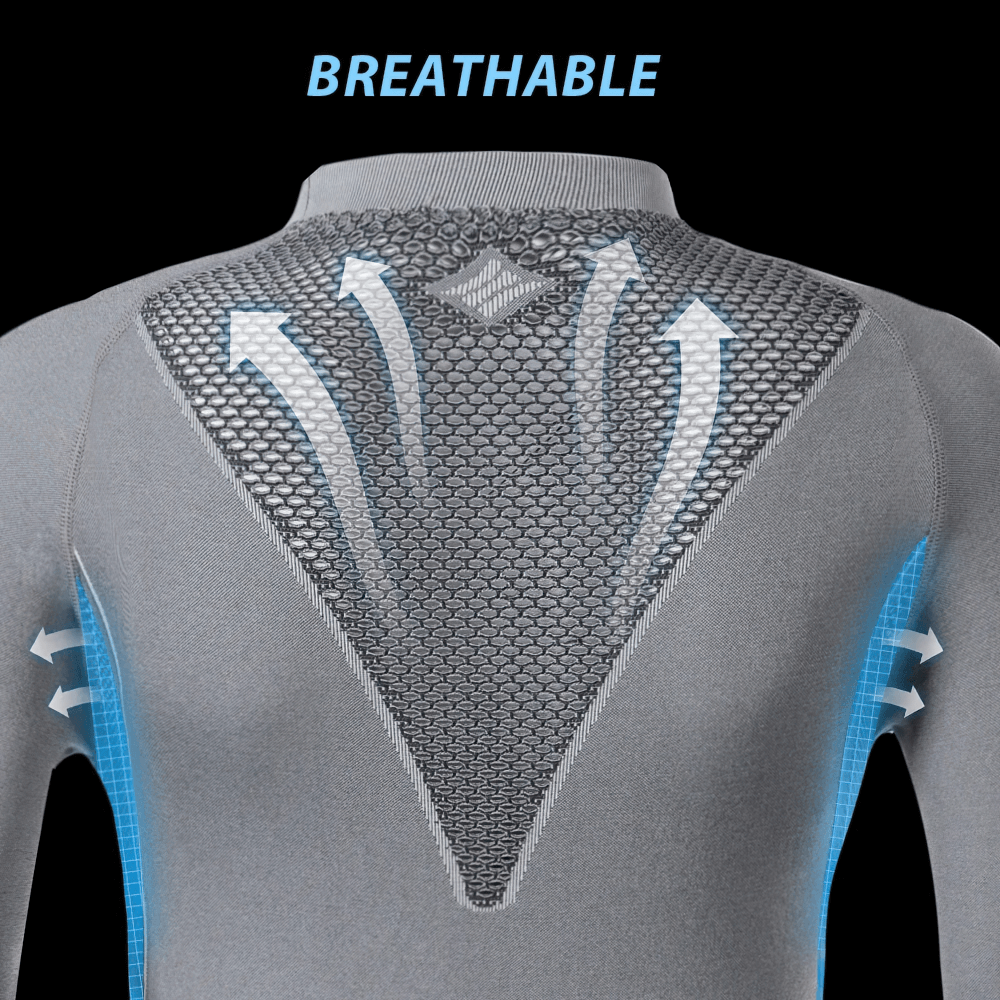 Close-up of breathable mesh back panel on women's thermal cycling base layer top, showcasing ventilation technology.