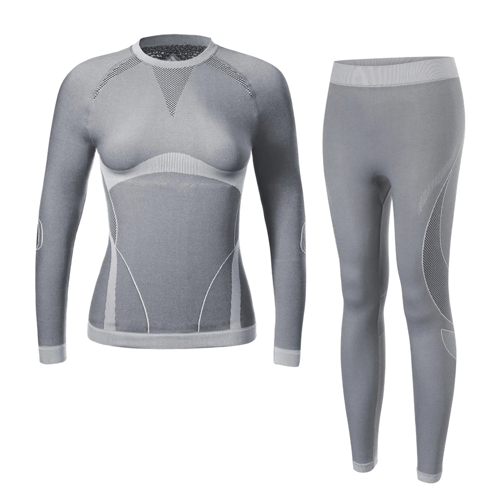 Women's Breathable Thermal Cycling Base Layer Set - Gray Long-Sleeve Top and Leggings Gear, SF2602, for Cold-Weather Rides