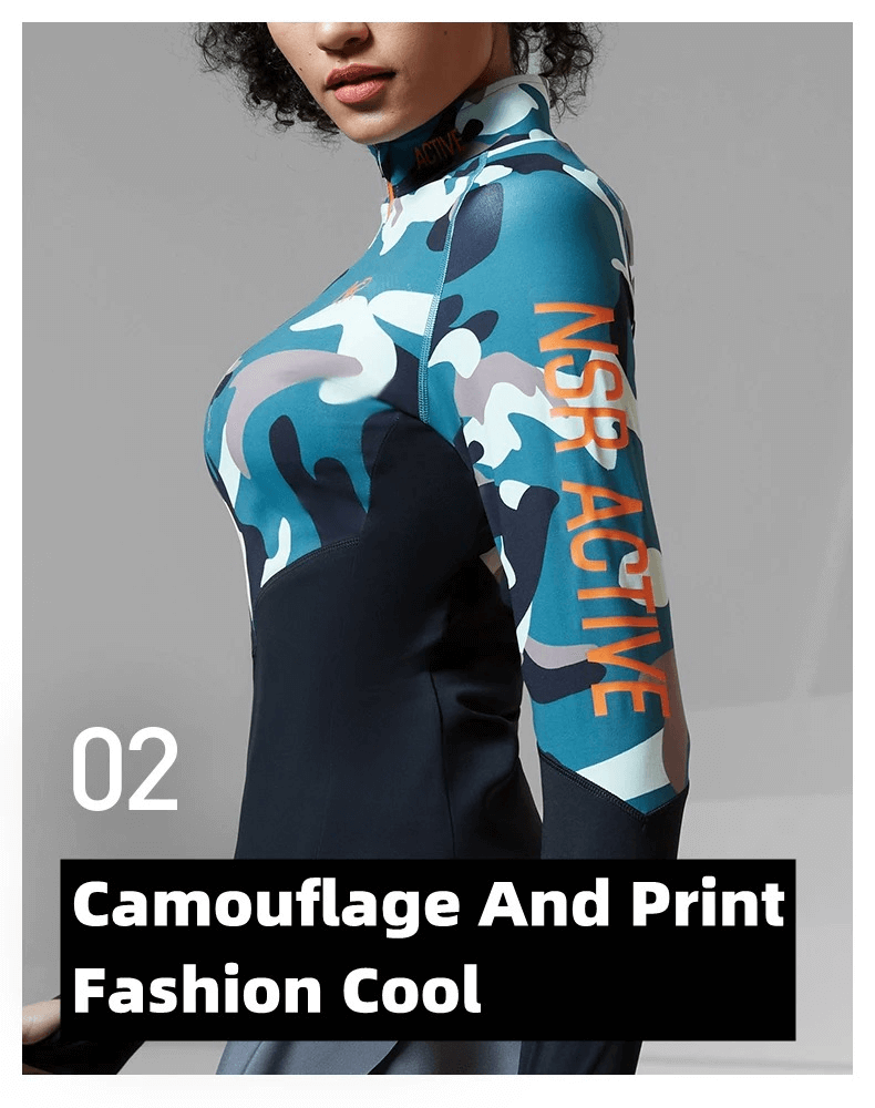Women's Camo Print Sport Shirt with Long Sleeves, Athletic Rashguard for All Seasons, Dynamic Camouflage Pattern, Comfortable Fit