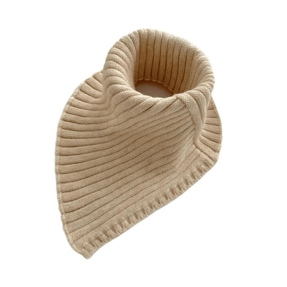 Women's chunky knit cotton snood scarf in beige, perfect for winter outdoor activities. Warm, stylish ring design accessory, SF2014.