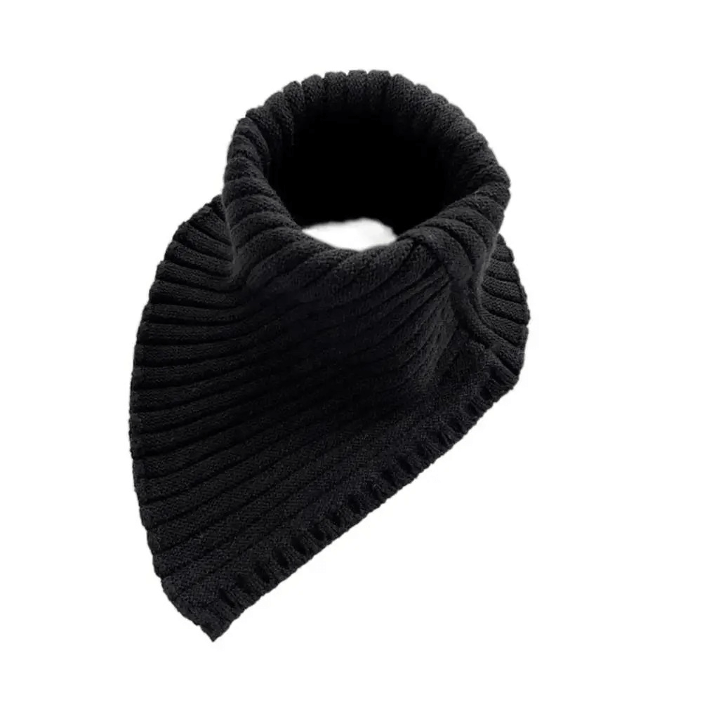 Women's chunky knit cotton snood scarf, warm winter ring design, perfect for outdoor activities, solid black color, SF2014.