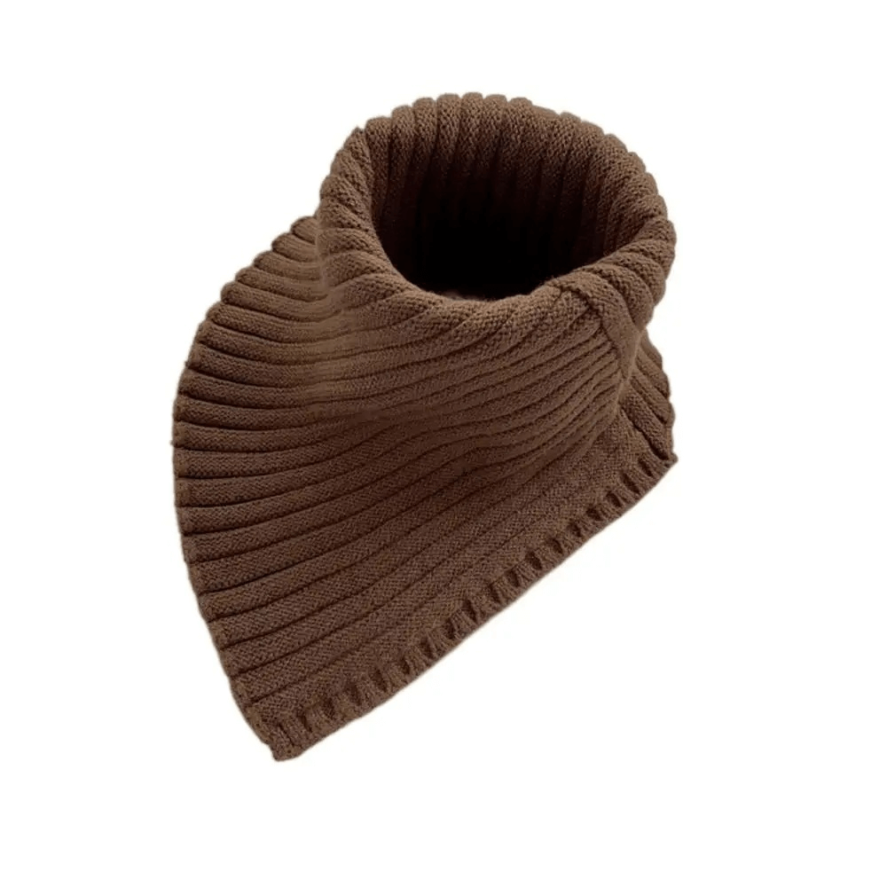 Women's cotton knit snood scarf in brown, chunky ring design, perfect for warm winter outdoor activities, SF2014.