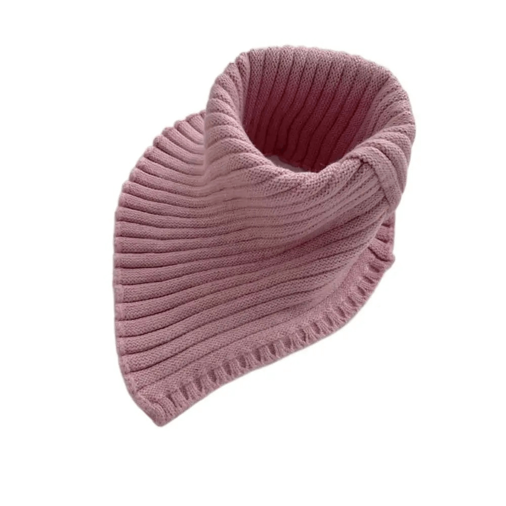 Women's pink cotton knit snood scarf, chunky warm ring design for winter outdoor activities. Detachable, stylish accessory, perfect for ladies.