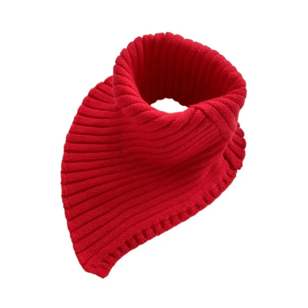 Women's red cotton knit snood scarf for winter, warm chunky ring design, perfect for outdoor activities and stylish winter wear.