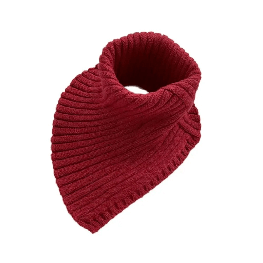 Women's chunky knit snood scarf in red cotton, perfect for winter warmth and outdoor activities. Stylish ring design, solid pattern.