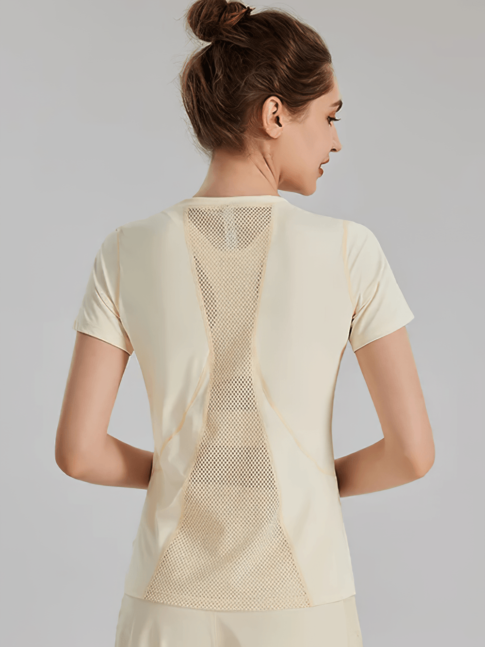 Women's Crew Neck Mesh Panel Training T-Shirt - SF4456 back view with breathable mesh panel, quick-dry short sleeve workout top