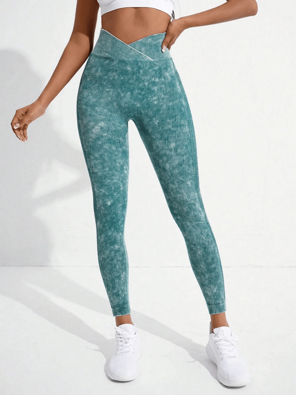 Women's Crossover Waist Butt Lifting Leggings - SF4110, teal fitness leggings with stylish design for yoga and gym workouts