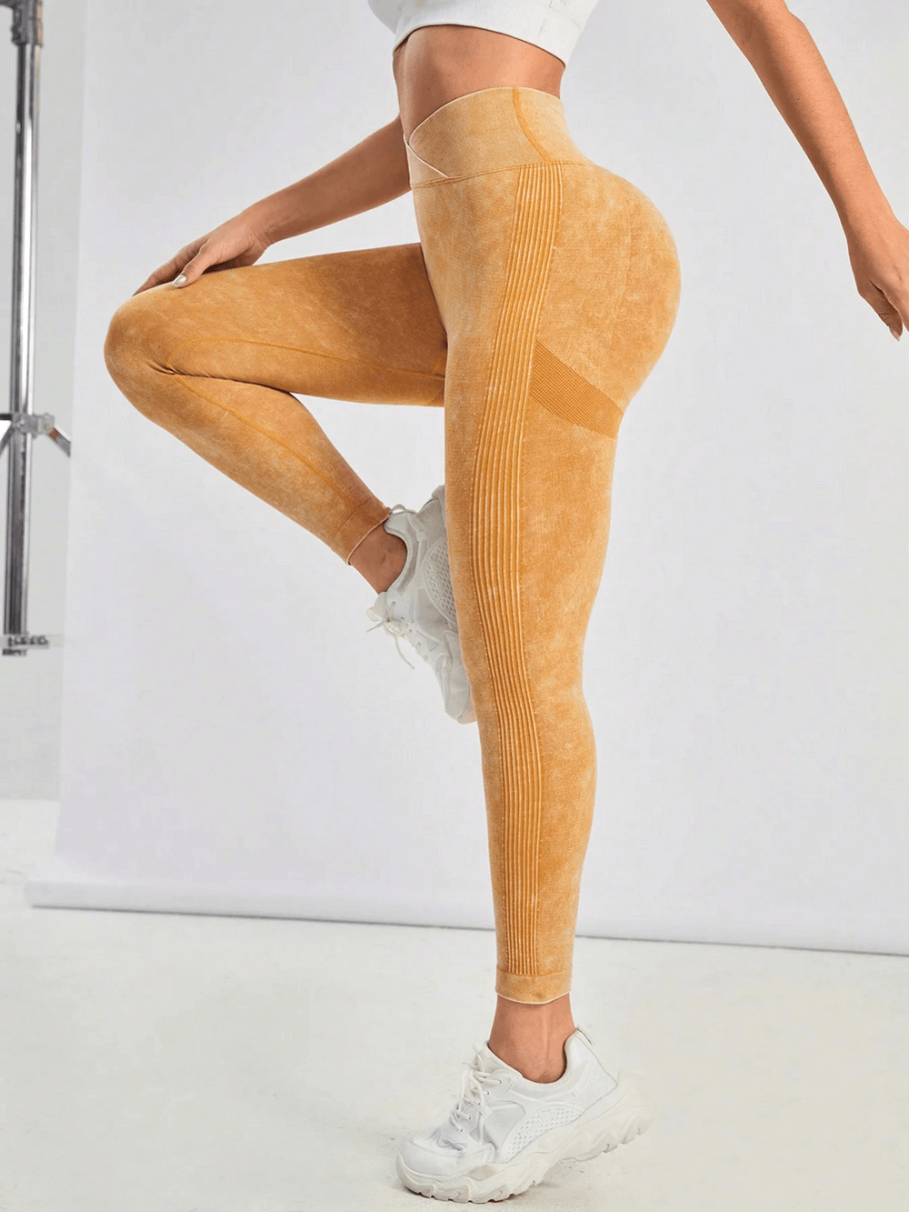 Woman wearing Women's Crossover Waist Butt Lifting Leggings - SF4110 in a fitness pose, stylish and supportive for workouts.