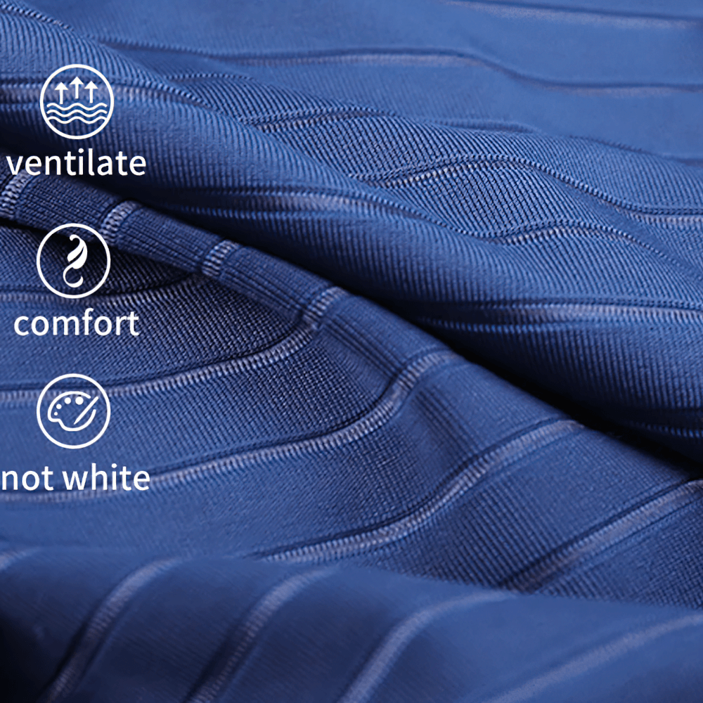 Close-up of blue cycling fabric showcasing ventilation, comfort, and durability features.