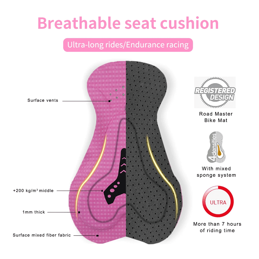 Cycling seat cushion with breathable design for ultra-long rides and endurance racing, featuring mixed sponge system and over 7-hour comfort.