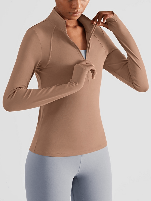 Women's Elastic Long Sleeve Finger Cut-Out Fitness Sports Sweatshirt - SF1449