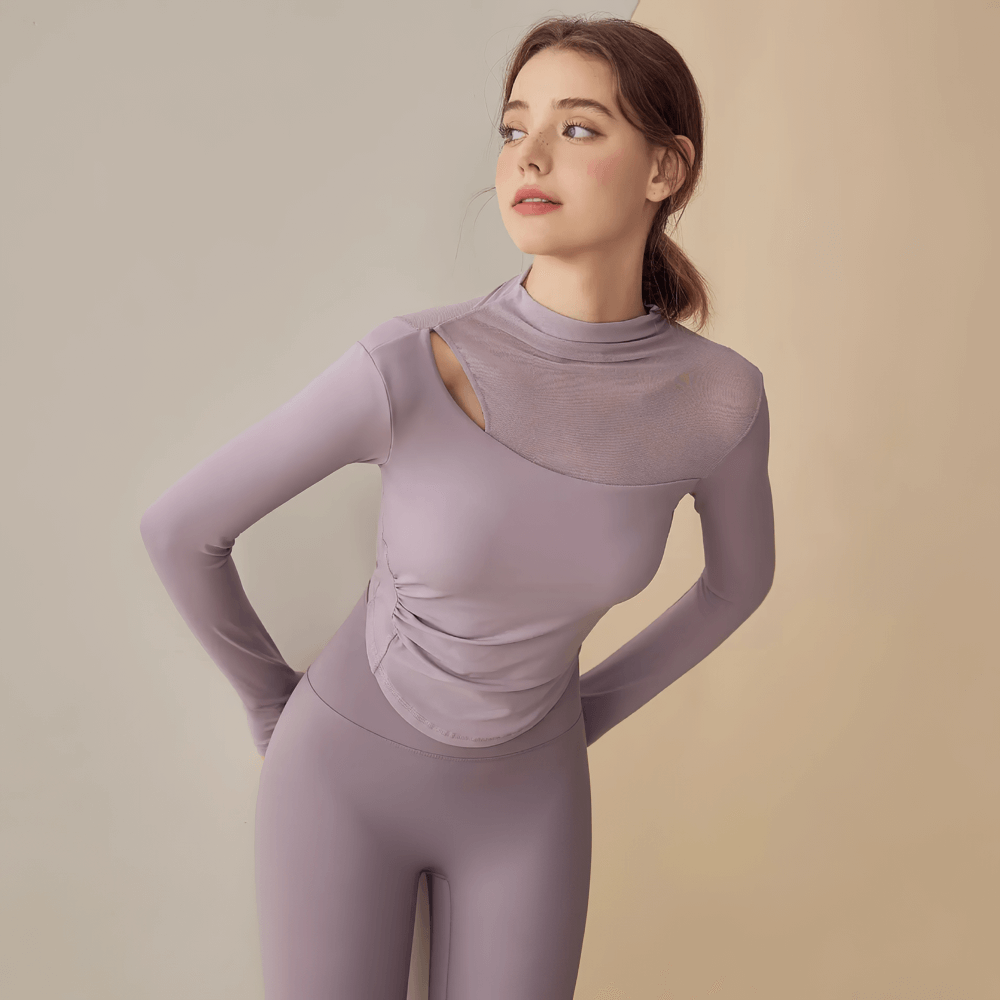 Women's Elastic Mesh Long Sleeve Yoga Top - SF4177, sleek design, breathable mesh fabric, full-length sleeves, ideal for workouts and yoga.