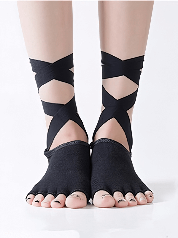 Women's Elastic Non-Slip Training Socks with Open Toes and Ties - SF1533