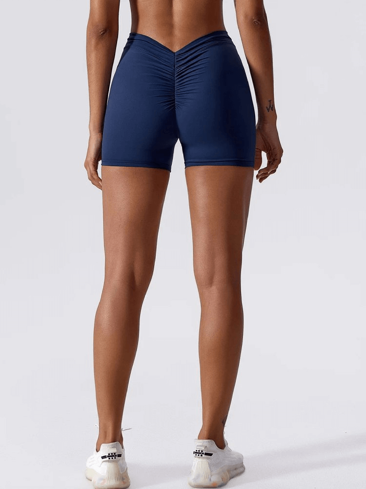 Back view of navy Women's Elastic Performance Yoga Shorts SF2209 ideal for fitness, running, and active wear.