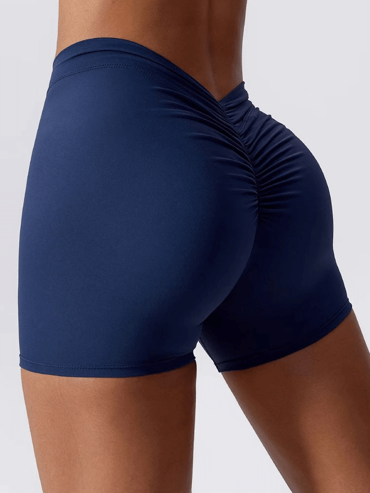Women's Performance Yoga Shorts - Elastic fit, navy blue; ideal for active wear, running, fitness, cycling, and sports trends.
