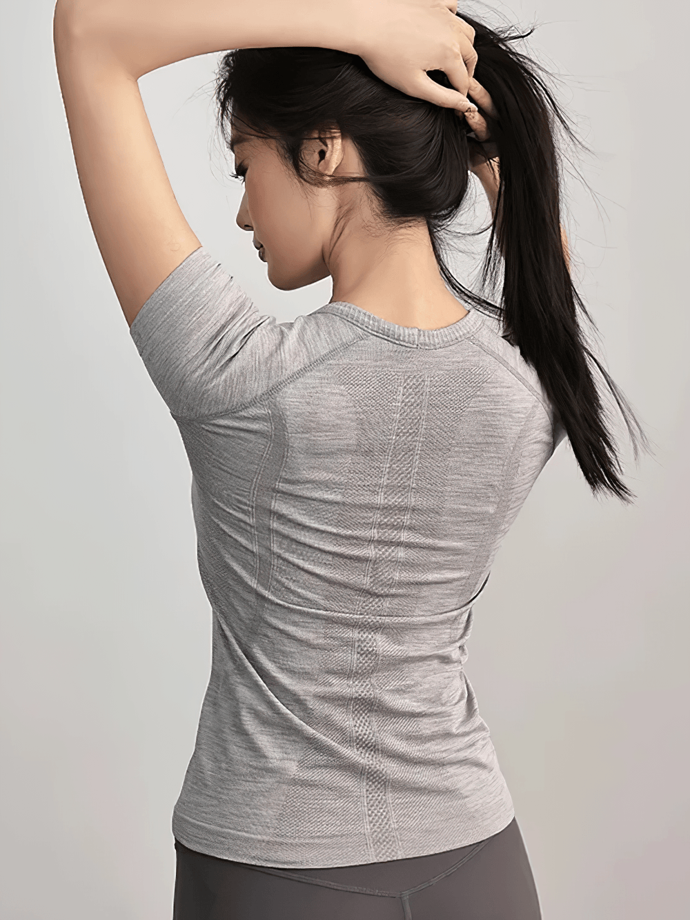 Alt Tag: Women's Elastic Round Neck Activewear T-Shirt - SF4462 quick-dry yoga gym tee, seamless knit, short sleeve, body-skimming fit