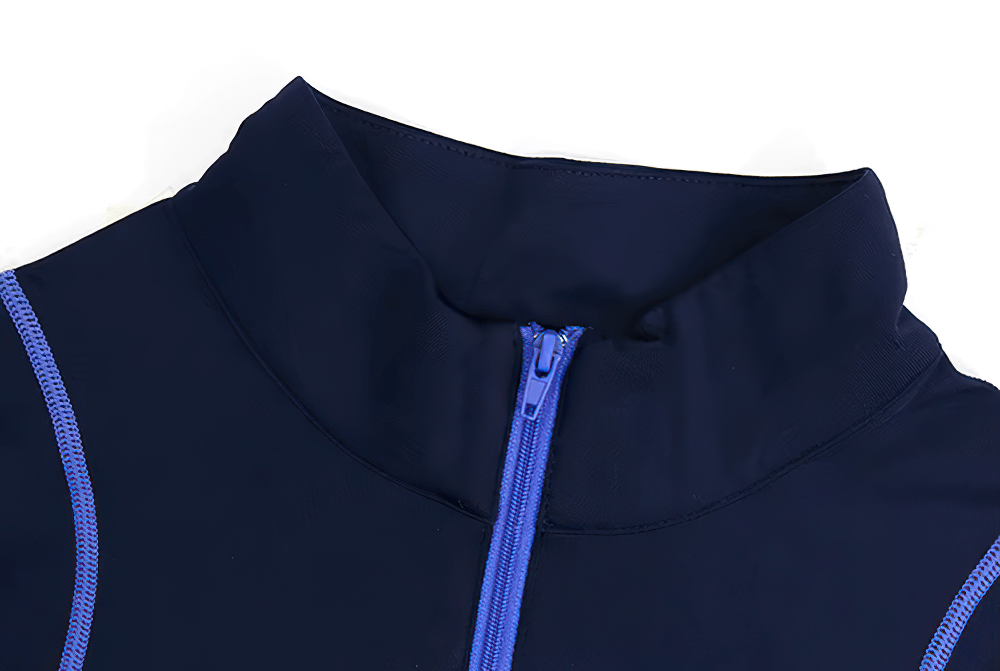 Women's navy blue thermal base layer top with zipper, designed for warmth and flexibility in winter sports and activities, style SF2493.