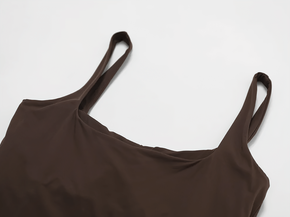 Women's fitted tank top with square neckline in dark brown.