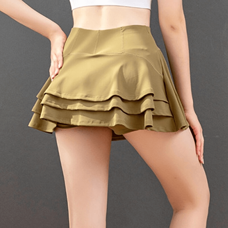 Back view of Women's Golf Tennis Pleated Shorts-Skirt with Inside Pocket, showing layered design and comfortable fit.