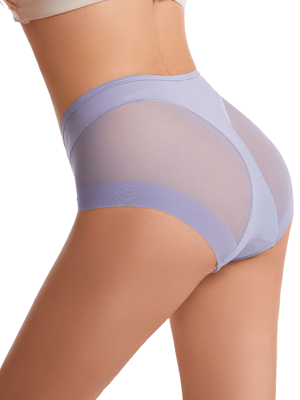 Women's high-rise shapewear briefs with mesh panel for tummy control and butt lifting, seamless fit, solid lavender.