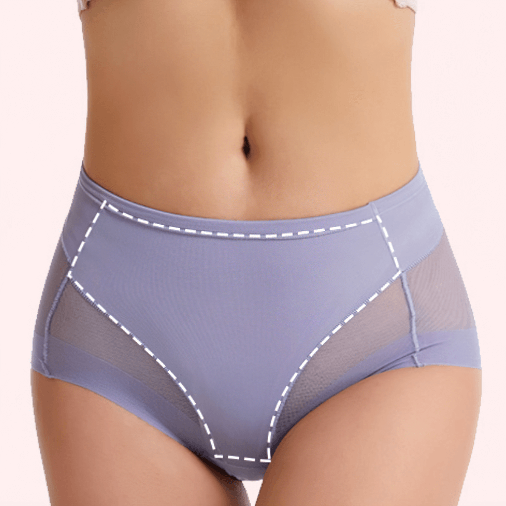 Women's high-rise shapewear briefs with mesh panel for tummy control and butt lifting in a smooth, seamless fit.