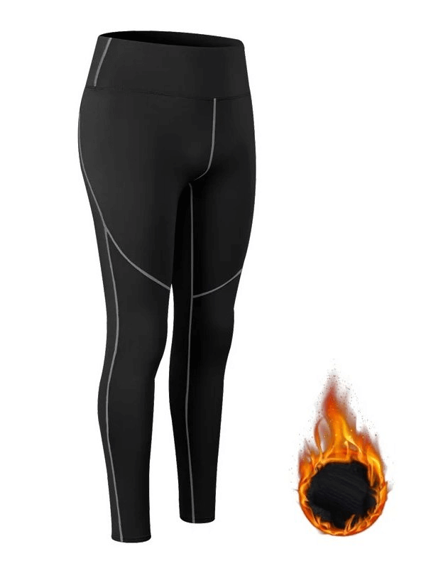 Women's high waist insulated yoga leggings with heat-lock design, black, full-length, ideal for warmth and comfort during yoga sessions.