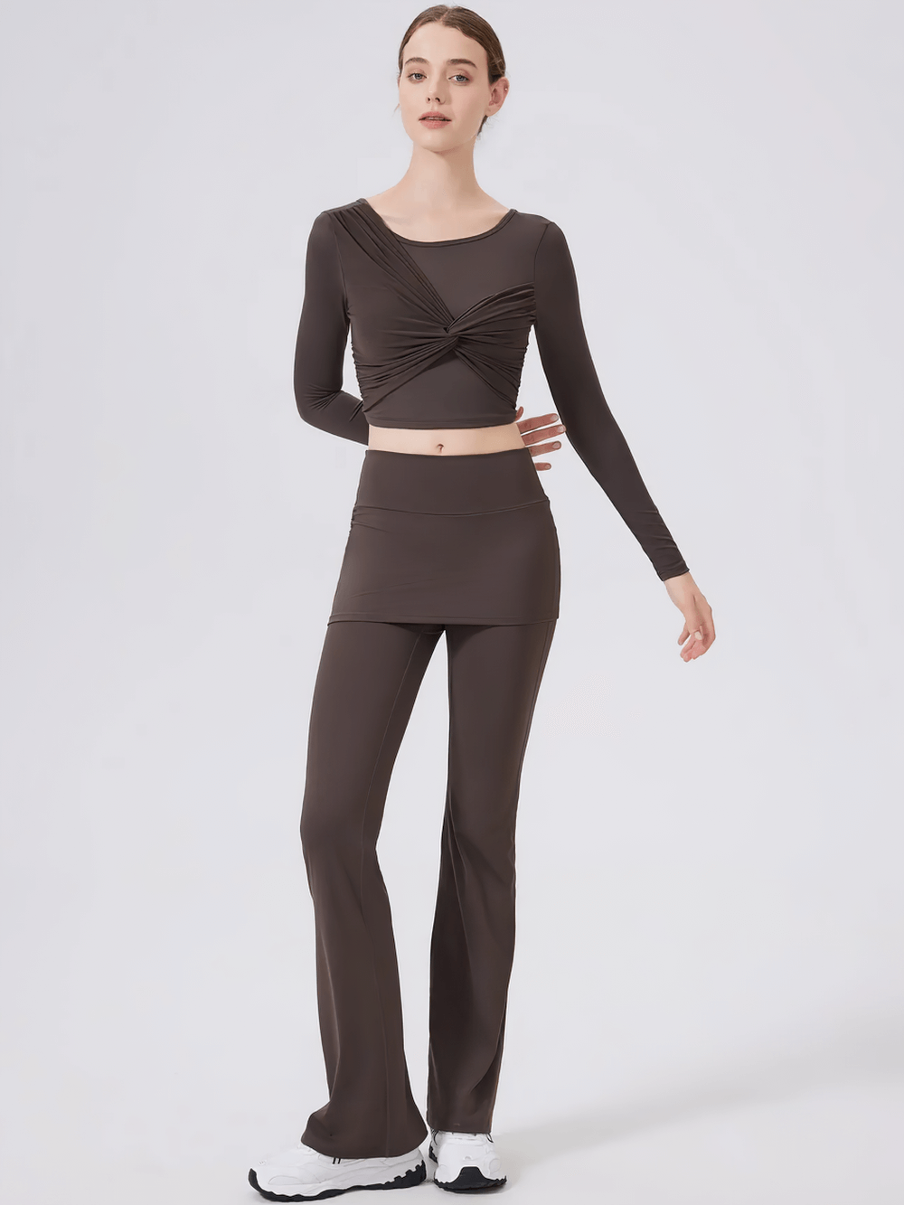 Women's High Waist Overlay Skirt Flared Yoga Pants - SF4413