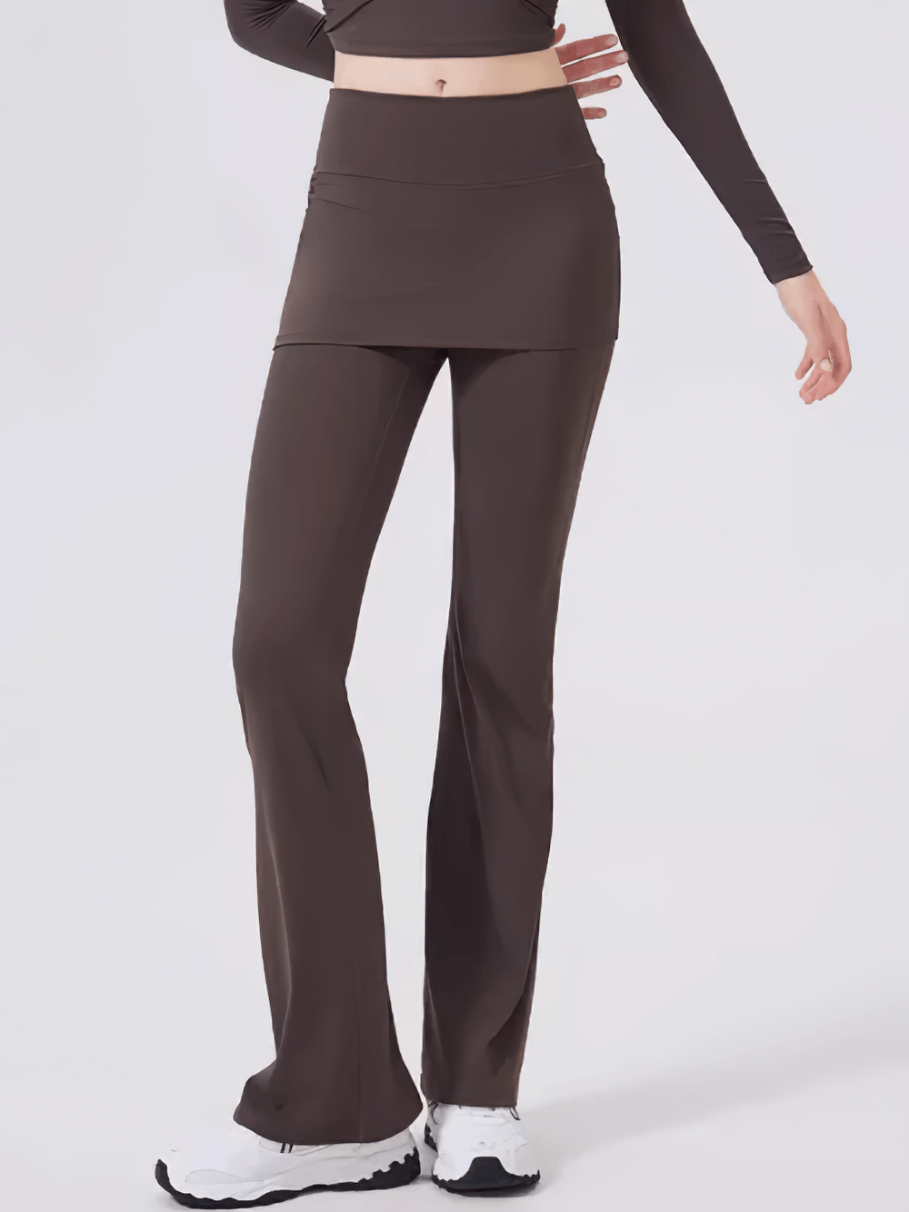 Women's High Waist Overlay Skirt Flared Yoga Pants - SF4413