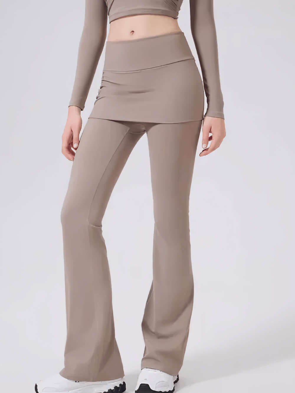 Women's High Waist Overlay Skirt Flared Yoga Pants - SF4413