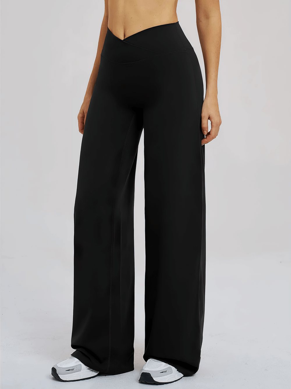 Alt Tag: Women's High-Waisted Flared Yoga Pants - SF4287 black crossed waist flared loose-fit full-length yoga pants for women