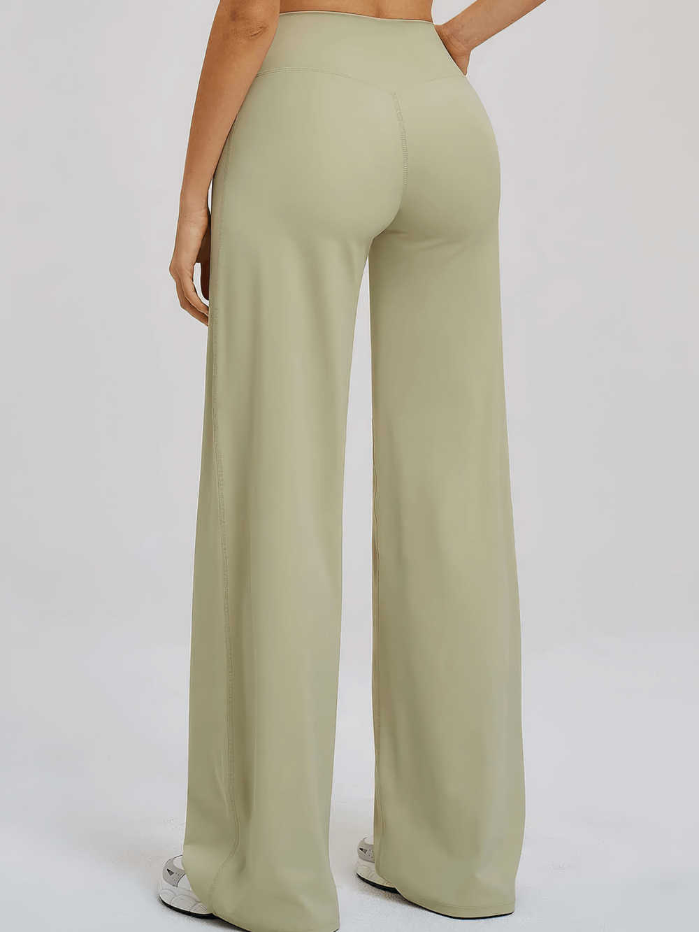 Alt Tag: Women's High-Waisted Flared Yoga Pants - SF4287 back view, high-rise crossed waist, loose flare leg, full-length rayon spandex