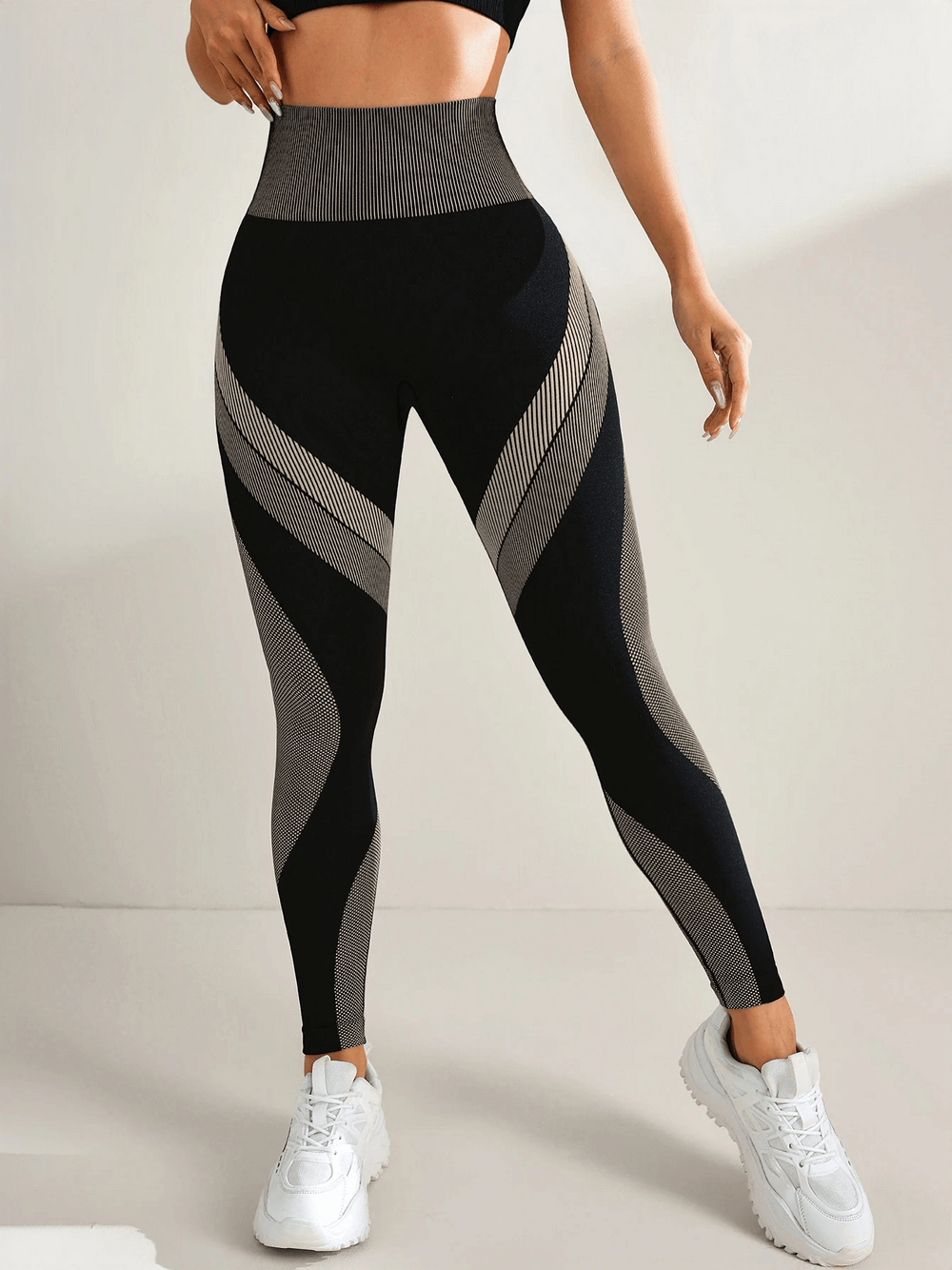 Women's Leggings with Scrunch Butt Lifting - SF4038 featuring stylish grey and black design on model.