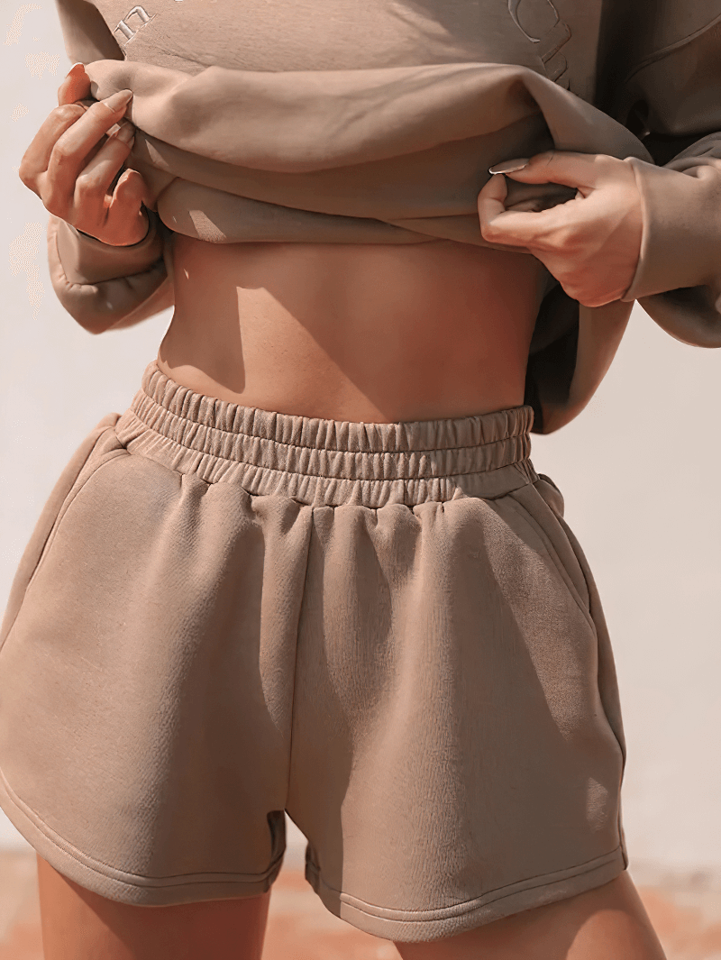 Einfarbige Sweatshirts und Shorts mit Buchstabenstickerei für Damen – SF1588 
