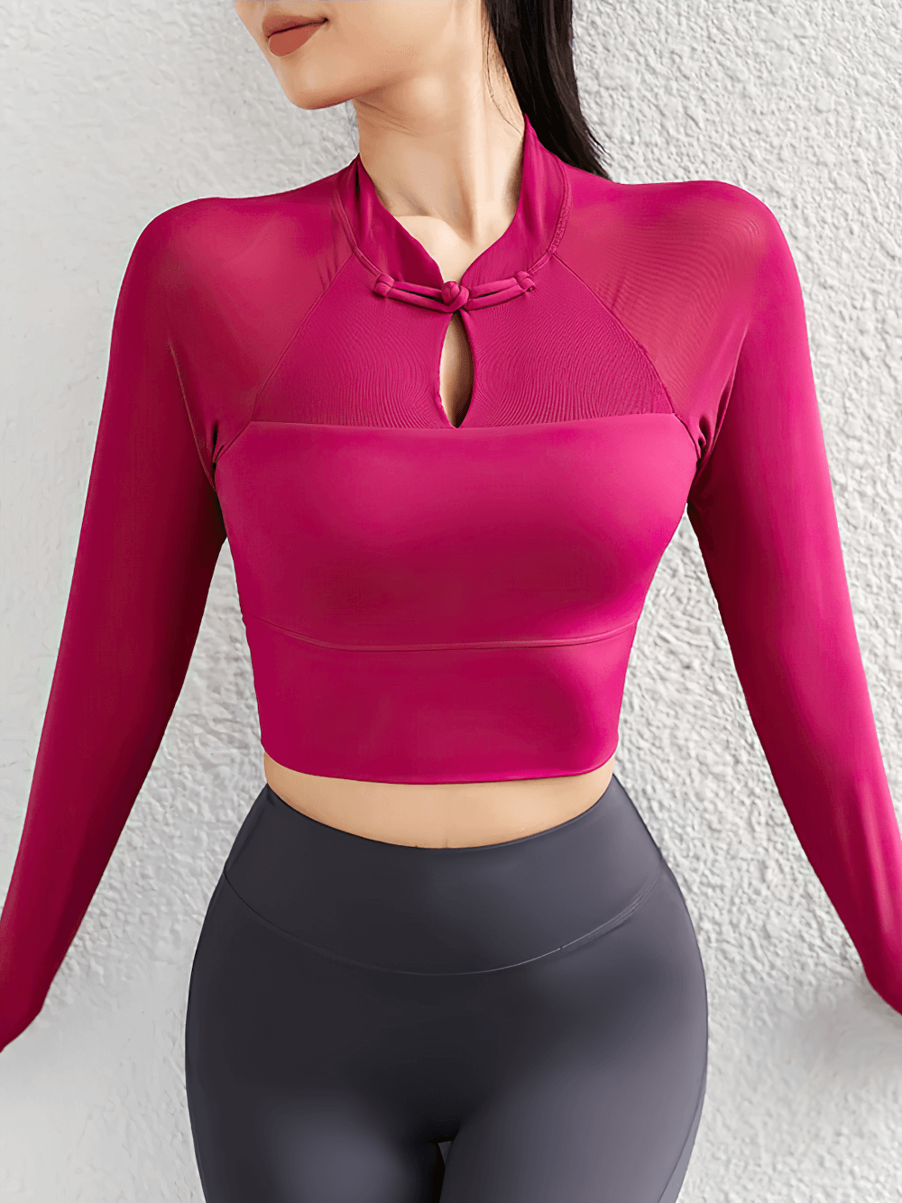 Elegant Women's Long-Sleeved Crop Top with Breathable Fabric - SF4176 in vibrant magenta, ideal for activewear and workouts.